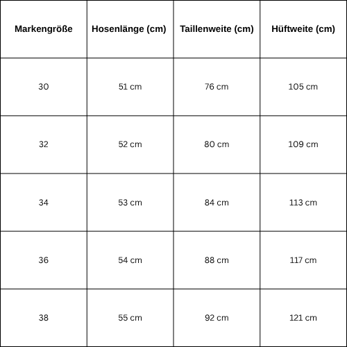 Size Guide for short de travail