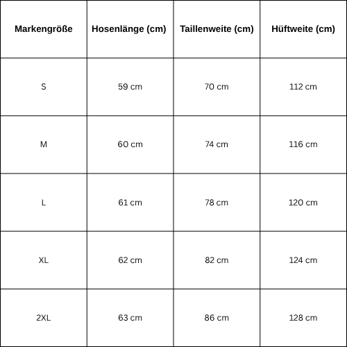 Size Guide for Jorts streetwear